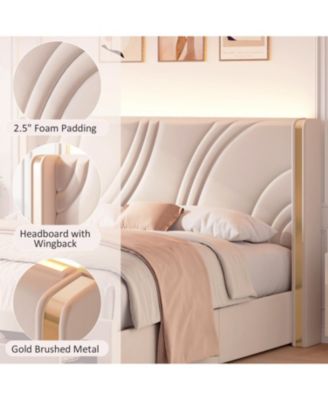 Bed Frame with Storage Wingback Headboard