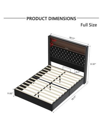 Full Size Velvet Tufted Bed Frame with USB