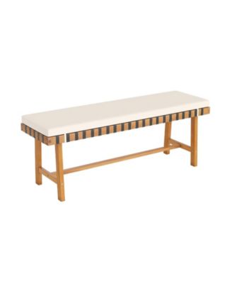 48" Acacia Wood Outdoor Bench with Thick Padded Cushion