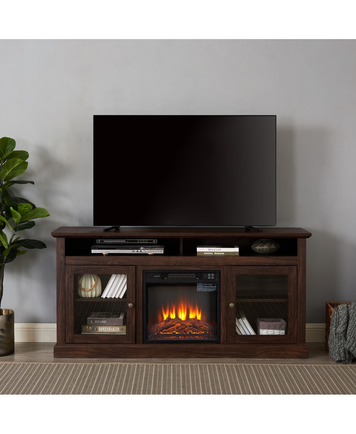 Streamdale Furniture Contemporary Media Stand with 18" Fireplace Insert, Brown, 60"W