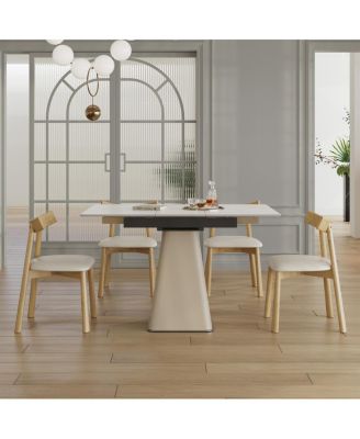 Retractable Rock Slab Dining Table Set, 5-Piece Expandable Table with 4 Chairs