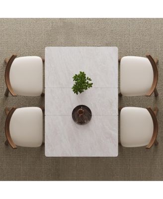 Streamdale Retractable Rock Slab Dining Table Set, 5-Piece Expandable Table with 4 Chairs