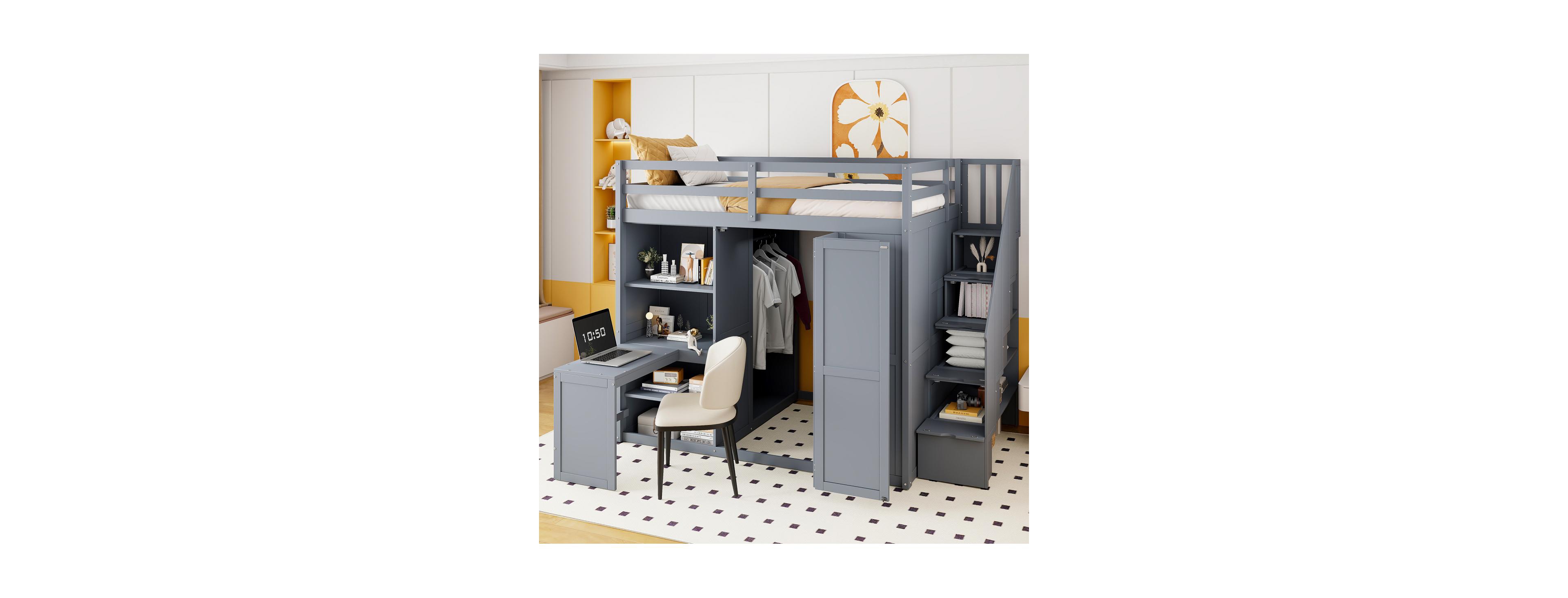Streamdale Furniture Full Size Loft Bed with Wardrobe