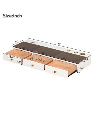 Streamdale 47" Floating Shelf with Drawer, Multi-Purpose Wall-Mounted Vanity Table, White/Golden