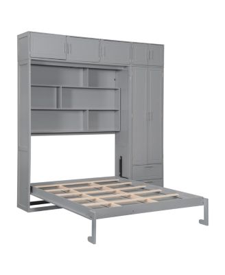 Wall Murphy Bed with Cabinet, Shelves & Wardrobe