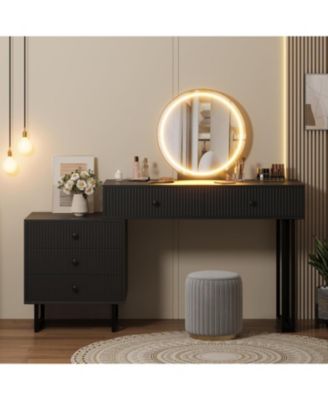 Vanity Desk with Mirror and Lights, Small Makeup Vanity with 5 Drawers for Bedroom
