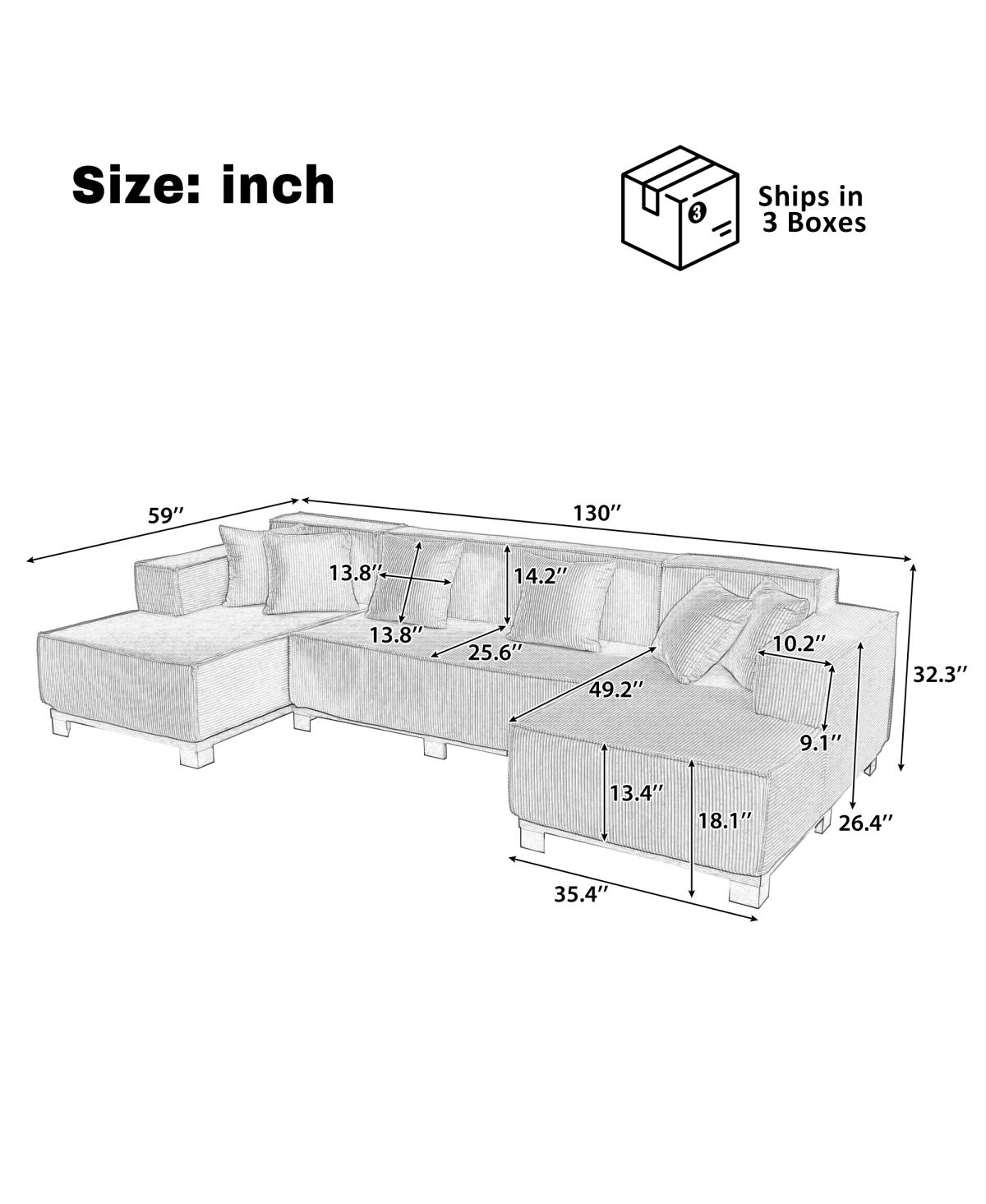 Streamdale Furniture Modern U-Shaped Sectional Sofa with Rgb Led Light Strip