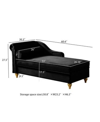  Modern Upholstery Chaise Lounge Chair with Storage Velvet (Black