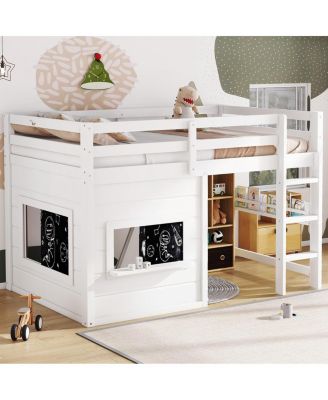 Twin Loft Bed w/ Chalkboard, Bookshelf, Safety Rails