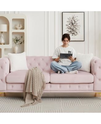 Velvet 3+2 Seater Sofa with Solid Wood Frame & Metal Feet - Modern Living Room Furniture