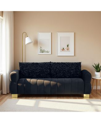 Luxurious Velvet Sofa with Golden Metal Legs