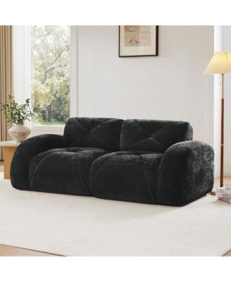  2-Seater Tufted Sofa Couch, Velvet Fabric, No Assembly, Black