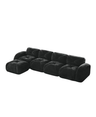  L-shaped Velvet Tufted Sofa with Movable Ottoman