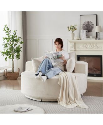  55"L Chenille Foam Single Swivel Chair, Fluffy Modern Sleeper, 360 Degree Swivel