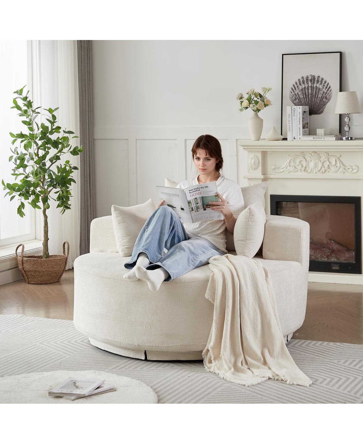 Streamdale Furniture 55"L Chenille Foam Single Swivel Chair, Fluffy Modern Sleeper, 360 Degree Swivel