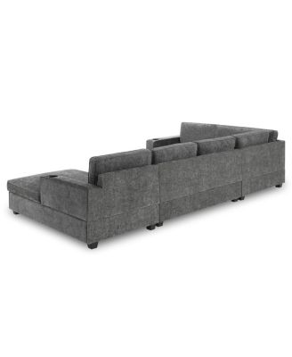 U-Shaped Sectional Sofa, 6 Seat Chenille Corner Couch with Cup Holders & Chaise