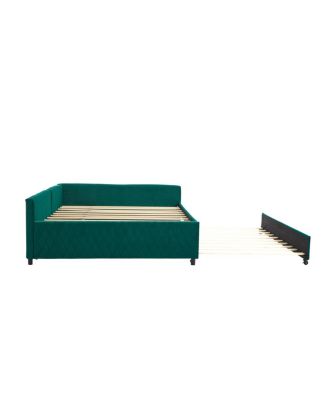 Emerald Upholstered Daybed with Trundle, Modern Diamond Grid Design