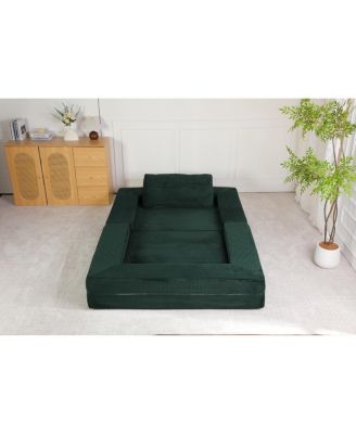  Compression Human Dog Sofa Bed for Adult & Pets, Modern Floor Couch with Pillow, Dark Green