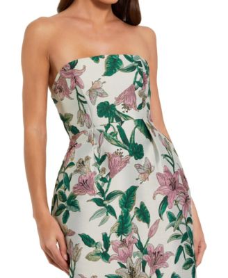 Petite Floral Brocade Strapless Fitted Midi Dress