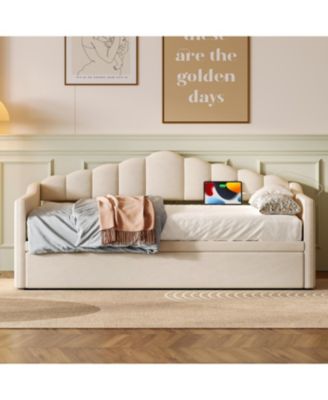 Upholstered Twin Daybed with Pop Up Trundle & USB Charging