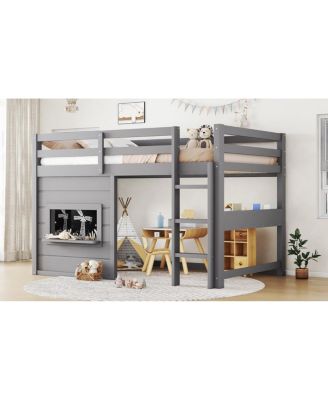 Twin Loft Bed with Slide, Chalkboard, Bookshelf & Rails