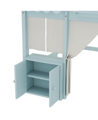Streamdale Twin Loft Bed with Bookshelf, Curtain, Storage, Playful Design, Blue