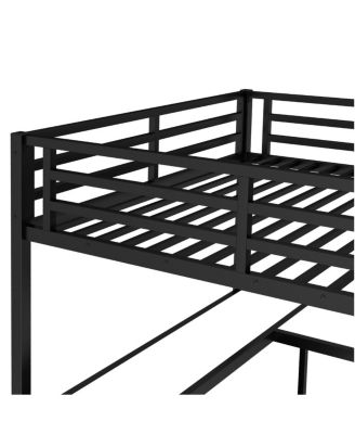 Metal Loft Bed with Wardrobe & L-shaped Desk, Queen Size