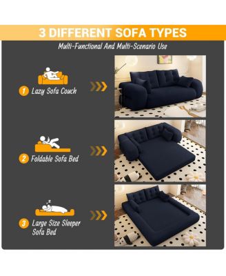 Human Dog Bed, Lazy Sofa Couch, 78.7" Foldable Sofa Bed, 3-in-1 Teddy Fabric Sleeper Sofa Bed