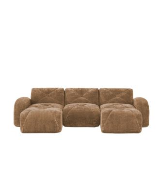 Camel U-Shaped Boneless Sofa with Tufted Design and Movable Ottomans