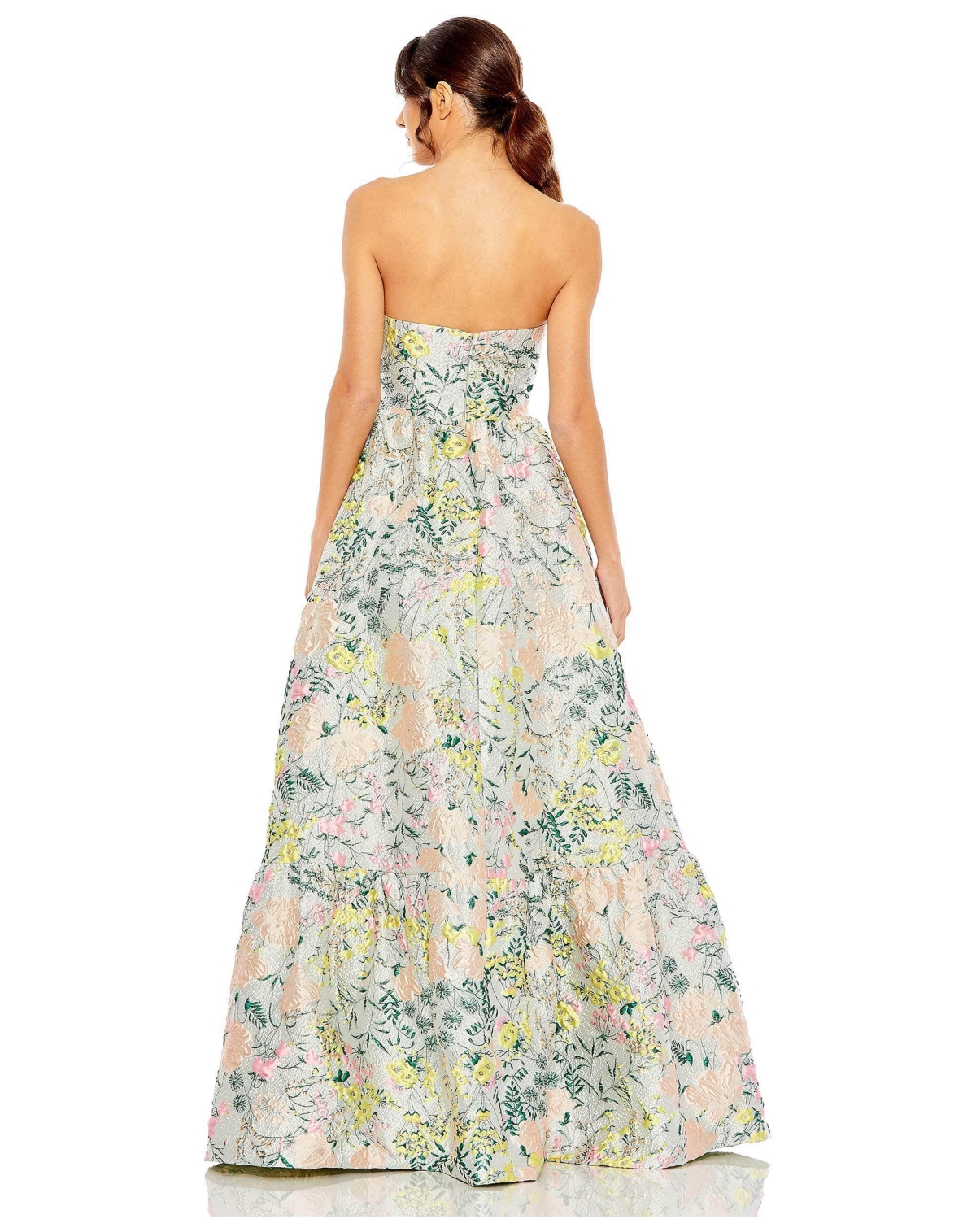 Mac Duggal Petite Floral Brocade Strapless A Line Gown