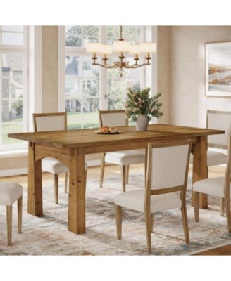 Solid Wood Dining Table for 4-6 People, 63-Inch Farmhouse Kitchen Table with Rich Grain and Texture, Wooden Rectangular Dinner Tables