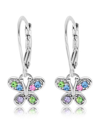 Girls /Girl/Butterfly Crystal White Gold Palladium Plating Leverback Earring