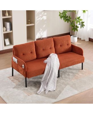 Oversized Corduroy Loveseat Sofa with Metal Legs and Side Pockets