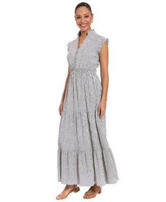 Women's Striped Tiered Ruffle-Trim Maxi Dress