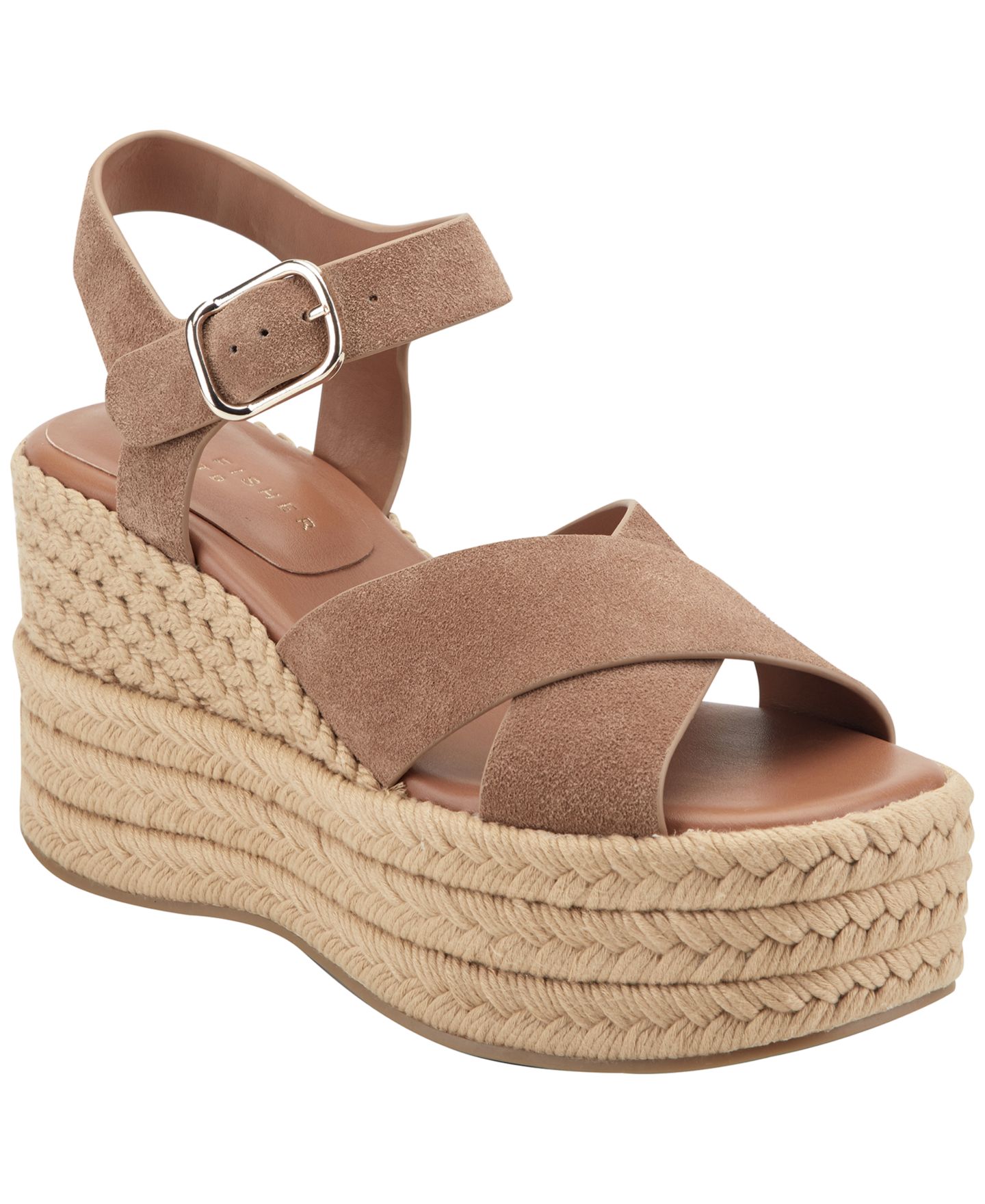 Женские сандалии Marc Fisher LTD Pasion Espadrille Platform Wedge, цвет: Коричневый замшевый — фото 1