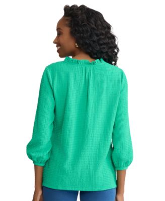 Petite V-Neck Smocked Shoulder Top