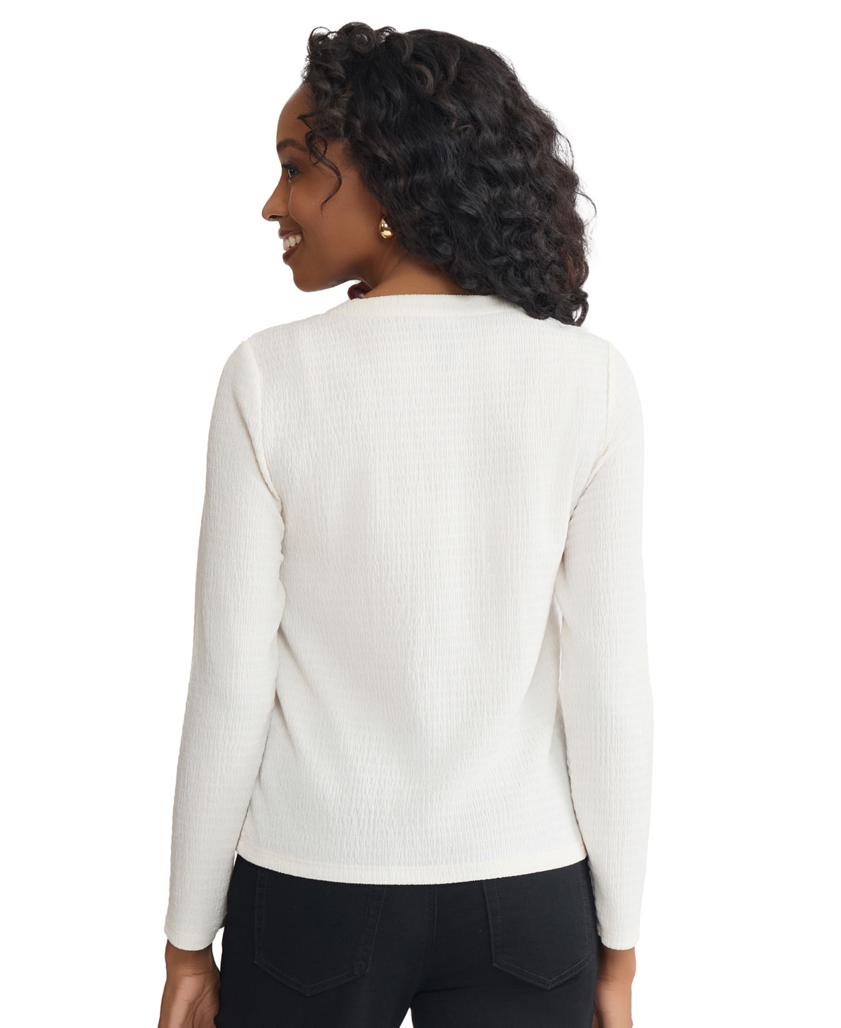 Jones New York Petite Long-Sleeve Button-Front Cardigan