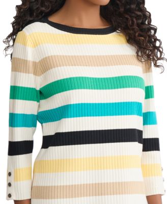 Petite Striped Boat Neck Top