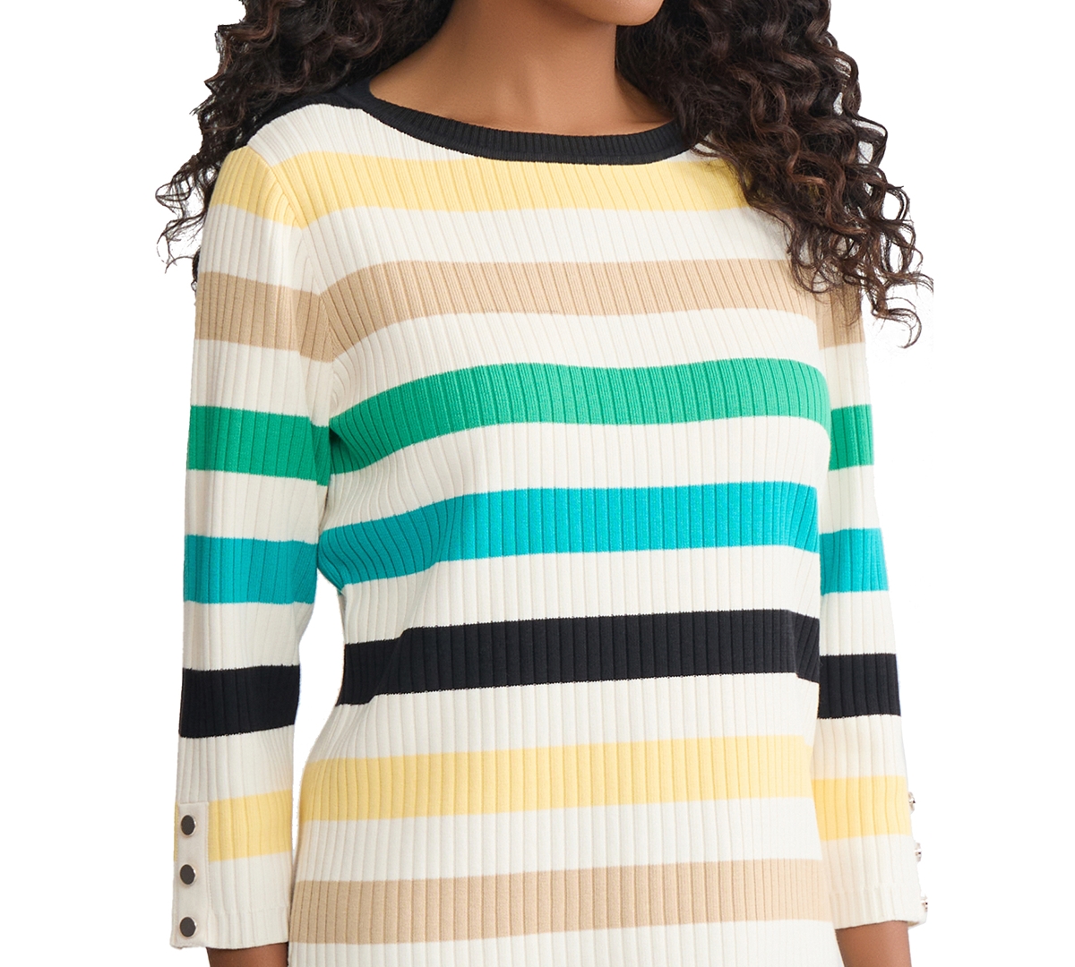 Jones New York Petite Striped Boat Neck Top