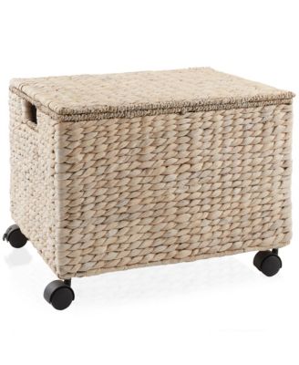 Rolling Filing Cabinet, Whitewash - Water Hyacinth Hanging File Folder Organizer on Wheels, Home Office Storage