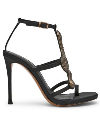 Women's Python Embellished T-Strap Stiletto Heel Dress Sandals