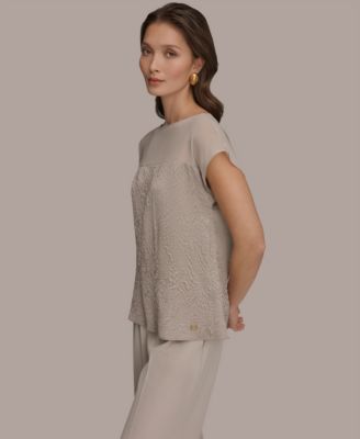 Women's Mixed Media Extended Shoulder Top