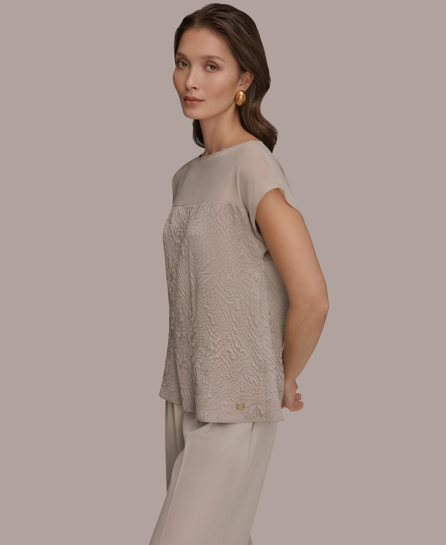 Women's Mixed Media Extended Shoulder Top