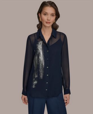 Women's Brush Stroke Button-Down Camisole Top, Regular & Petite