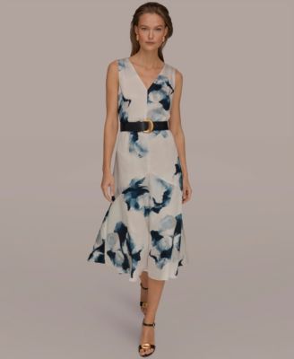 Women's Printed V-Neck Midi Dress