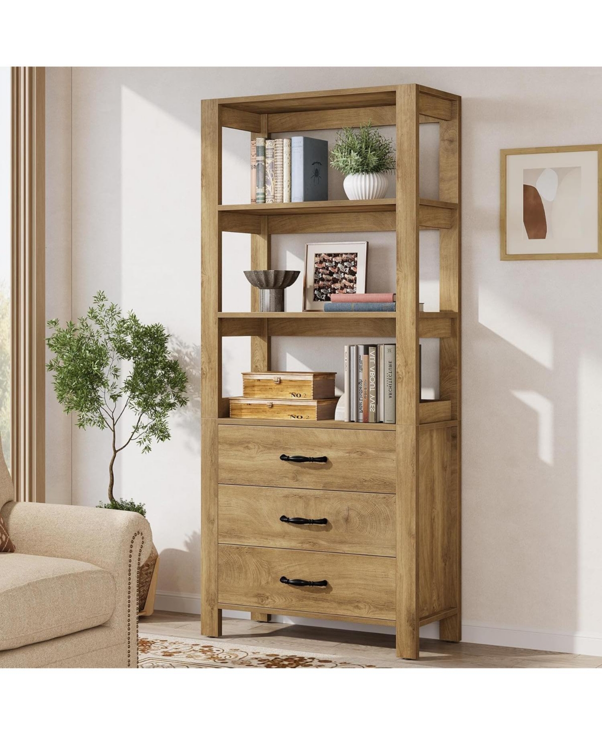 Tribesigns 70.9" Tall Bookshelf with 3 Large Drawers, Wooden Bookcase with 3-Tier Open Shelf, Modern Freestanding Display Shelf Organizer