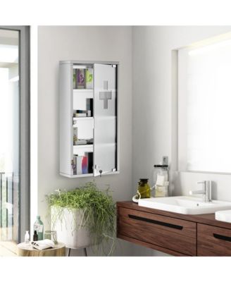 HOMCOM Wall Medicine Cabinet with Lock, Lockable Wall Cabinet,