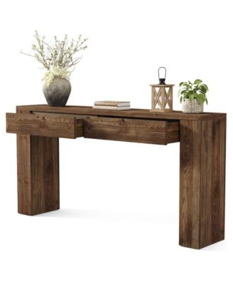 Sofa Table with 2 Drawers, 63 Inches Extra Long Console Table, Solid Wood Sofa Table Behind Couch, Large Entryway Hallway Foyer Tables