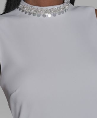 Women's A-Line Embellished Mock Neck Dress