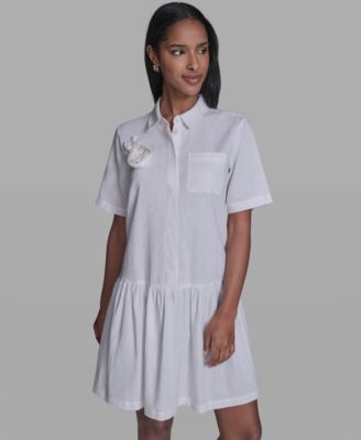 Women's Drop Waist Collared Shirt Dress